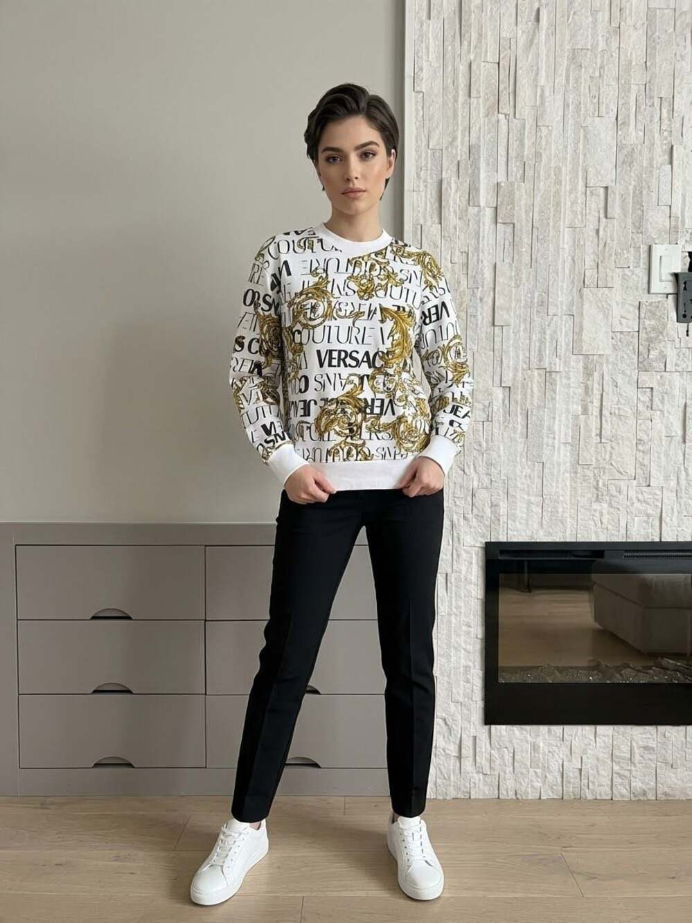 Versace Jeans Couture Baroque Logo Print Sweatshirt